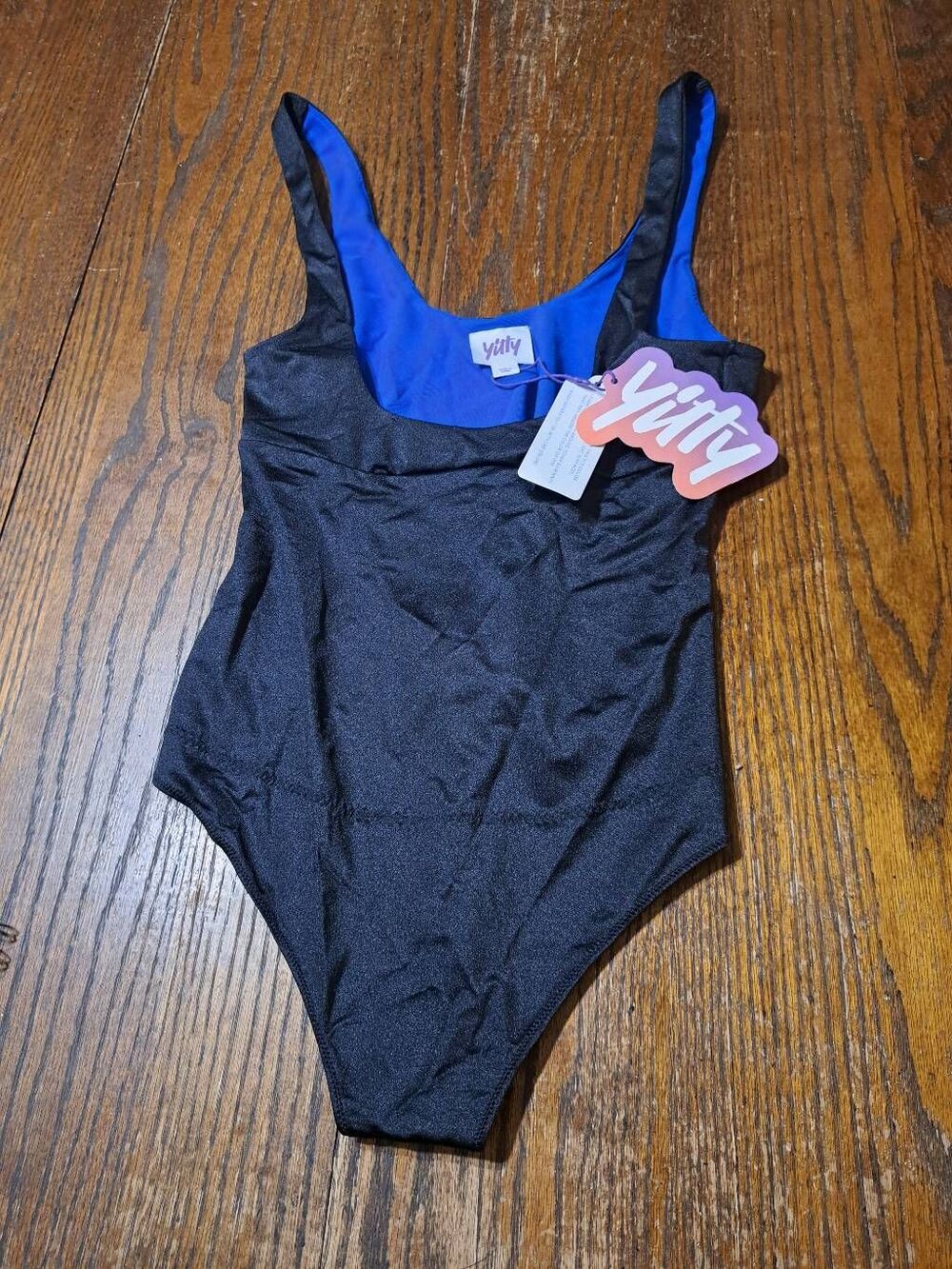 New Large Fabletics Yitty Black Headliner Shaping Open Bust Thong Bodysuit NWT